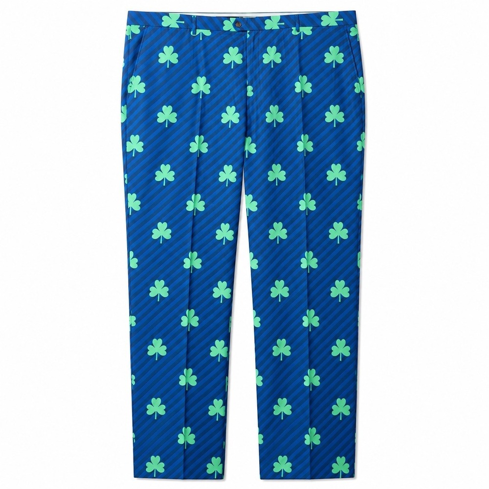 SHINESTY Shamrock Golf Pant Sz 46x32 Black Blue Striped Green Novelty Whimsical